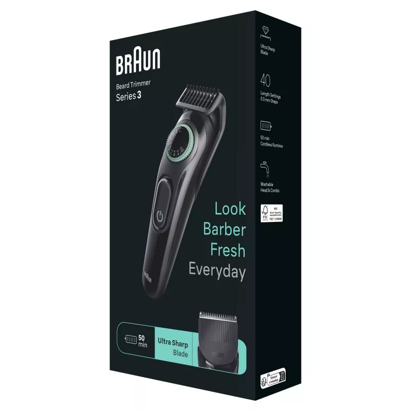Braun BeardTrimmer 3 BT3411 batería 40 2 cm negro, verde