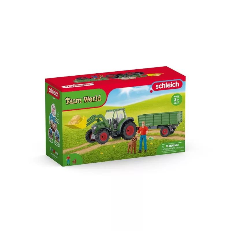 Tractor con remolque Schleich FARM WORLD 42608 negro verde rojo amarillo