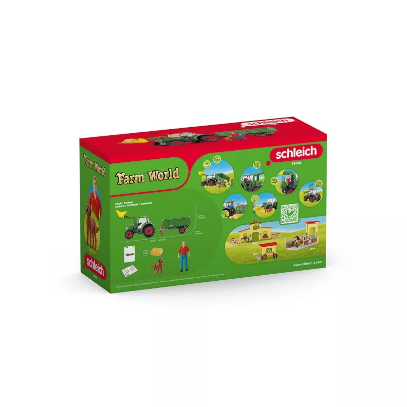 Tractor con remolque Schleich FARM WORLD 42608 negro verde rojo amarillo