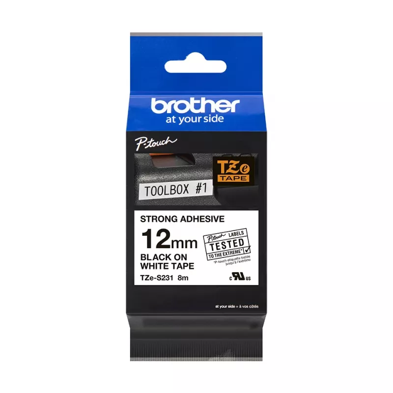 Cinta de etiquetar Brother TZe-S231 12mm negro sobre blanco