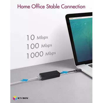 ICY BOX USB 3.0 Type-A a puerto Ethernet RJ-45, con cable, USB, Ethernet, 1000 Mbit/s, negro