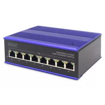 Switch Fast Ethernet industrial de 8 puertos DIGITUS para montaje en carril DIN, rango de temperatura extendido