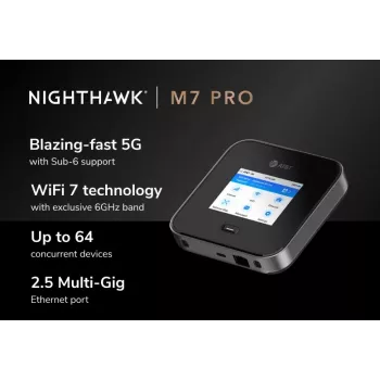 Router móvil Netgear Nighthawk M7 Pro – Tri-Band Wi-Fi 2,4/5/6 GHz, 5G Sub6, LTE, Gigabit Ethernet, USB-C, portátil, negro