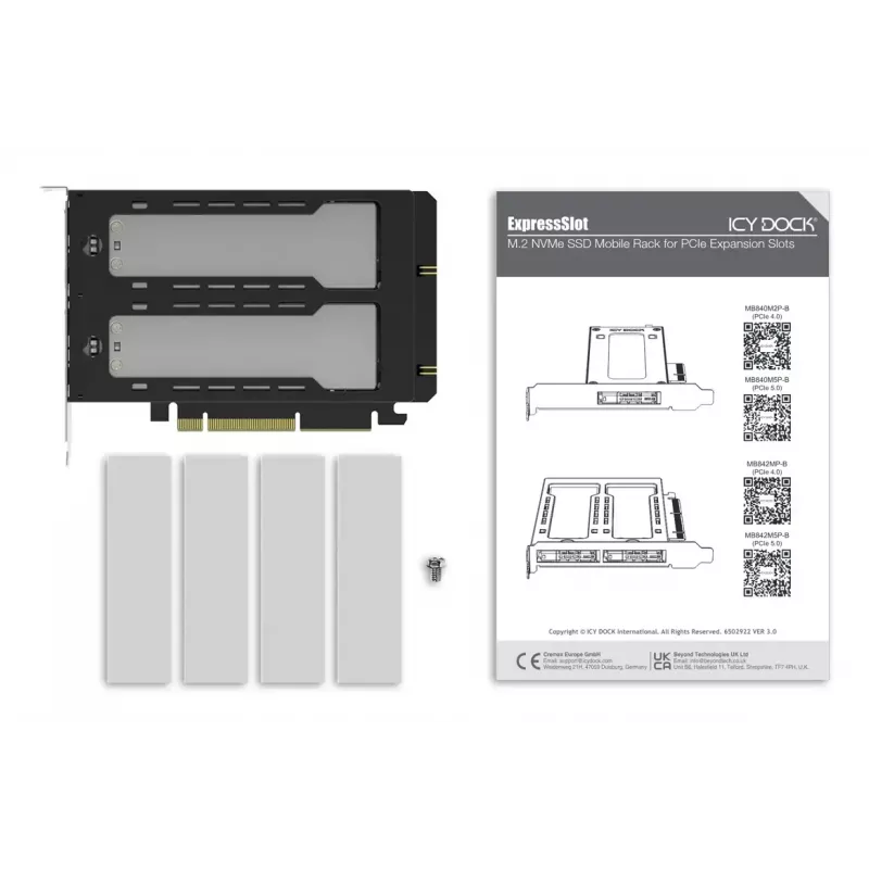 Icy Dock ExpressSlot Elite MB842M5P-B adaptador con 2 bahías extraíbles para SSD M.2 NVMe, PCIe 5.0 x8