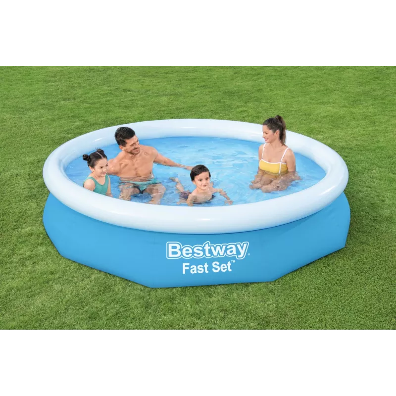 Bestway Fast Set piscina redonda inflable set 3,05 m x 66 cm, 3200 L, piscina inflable, niños y adultos, azul, blanco, 9,26 kg
