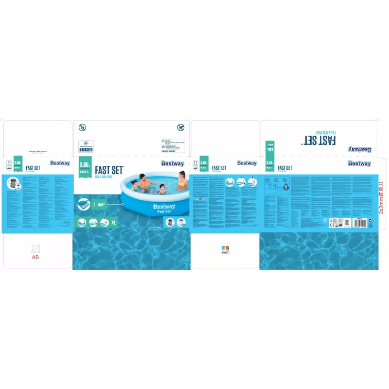 Bestway Fast Set piscina redonda inflable set 3,05 m x 66 cm, 3200 L, piscina inflable, niños y adultos, azul, blanco, 9,26 kg