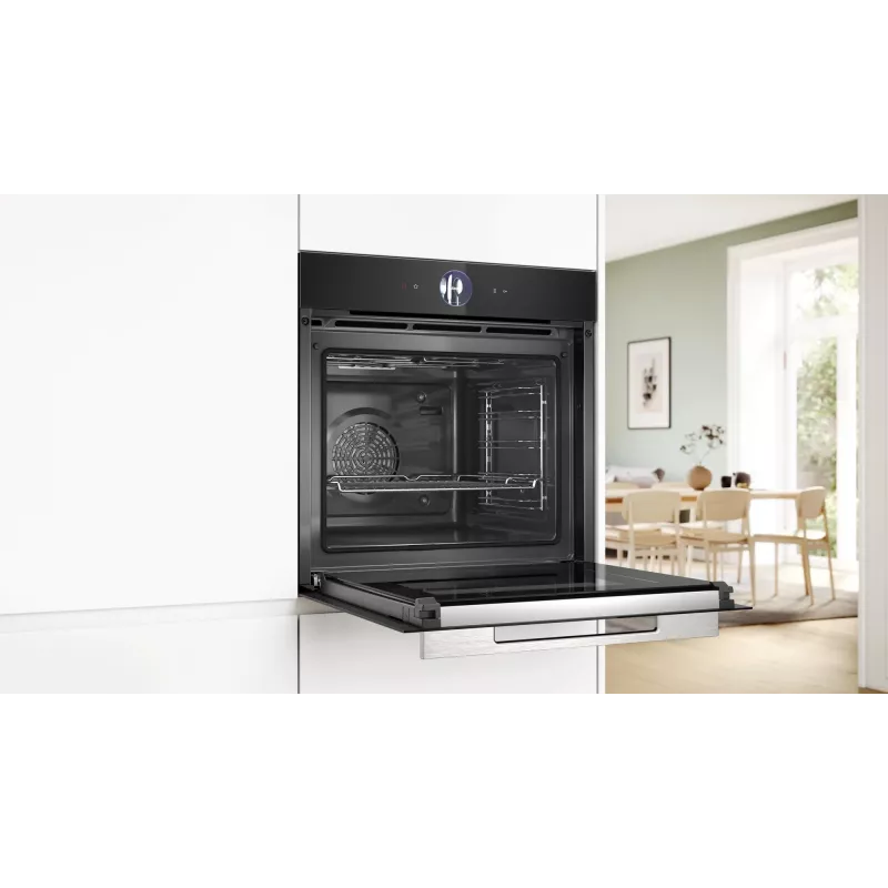 Bosch Serie 8 HRG7764B1 horno encastrable, 60 cm, 71 l, A+, vapor, AirFry, pirólisis, Home Connect, negro