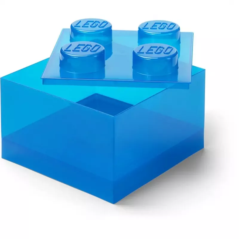 Caja de almacenamiento Room Copenhagen LEGO Storage Brick 4 Top Lid Glitter — azul/transparente