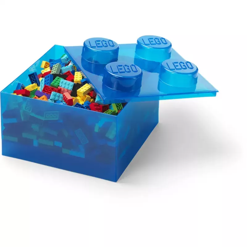 Caja de almacenamiento Room Copenhagen LEGO Storage Brick 4 Top Lid Glitter — azul/transparente