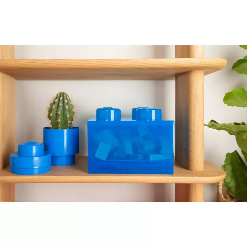 Caja de almacenamiento Room Copenhagen LEGO Storage Brick 4 Top Lid Glitter — azul/transparente