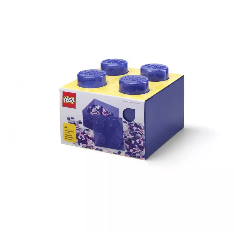 Caja de almacenamiento Room Copenhagen LEGO Storage Brick 4 Top Lid Glitter — lila/transparente