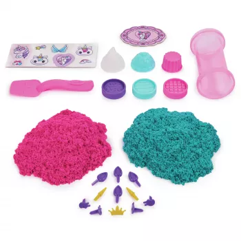 Kinetic Sand Shimmer, set de juego de pastelería unicornio, 16 oz (turquesa brillante y rosa neón), 8 herramientas de unicornio, juguete sensorial para niños a partir de 3 años