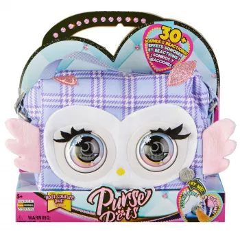 Purse Pets, Print Perfect Hoot Couture Owl, juguete interactivo y bolso con más de 30 sonidos y reacciones, juguete para niñas a partir de 5 años