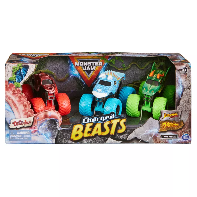 Monster Jam, set Charged Beasts, oficial, Dragon, Octon8er, Jurassic Attack, monster trucks de fundición a escala 1:64, juguete para niños y niñas a partir de 3 años