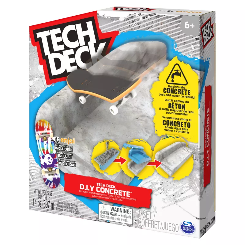 Tech Deck kit de modelado de hormigón reutilizable DIY con fingerboard Enjoi exclusivo, rail, moldes, kit de skatepark, juguete infantil para niños y niñas a partir de 6 años