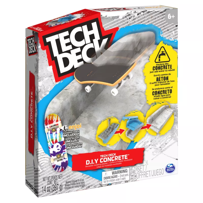 Tech Deck kit de modelado de hormigón reutilizable DIY con fingerboard Enjoi exclusivo, rail, moldes, kit de skatepark, juguete infantil para niños y niñas a partir de 6 años
