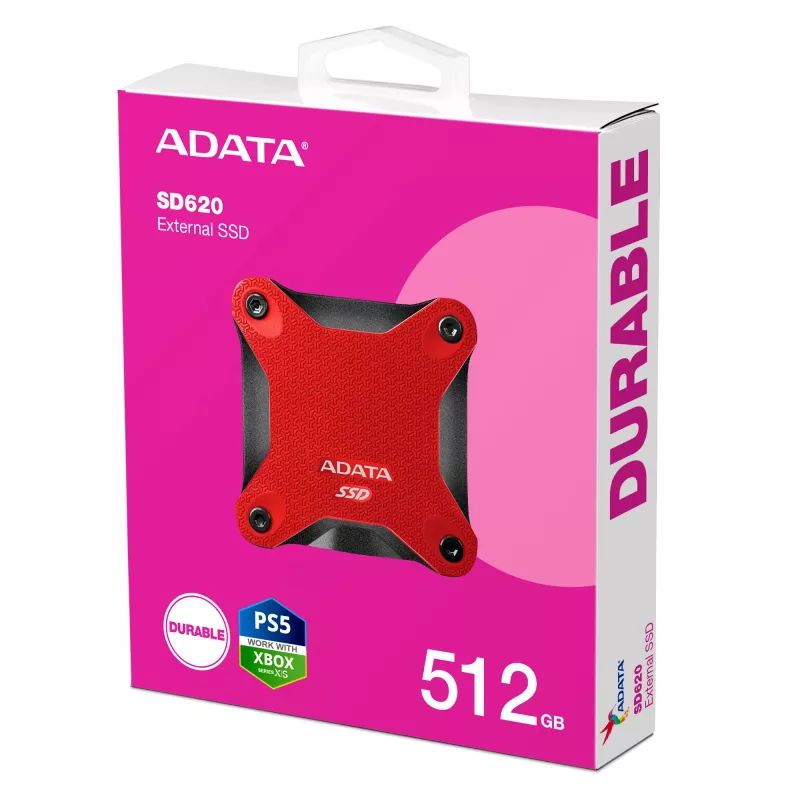 SSD externo ADATA SD620 512 GB, USB 3.2 Gen 2 Micro-USB B, rojo, carcasa de silicona