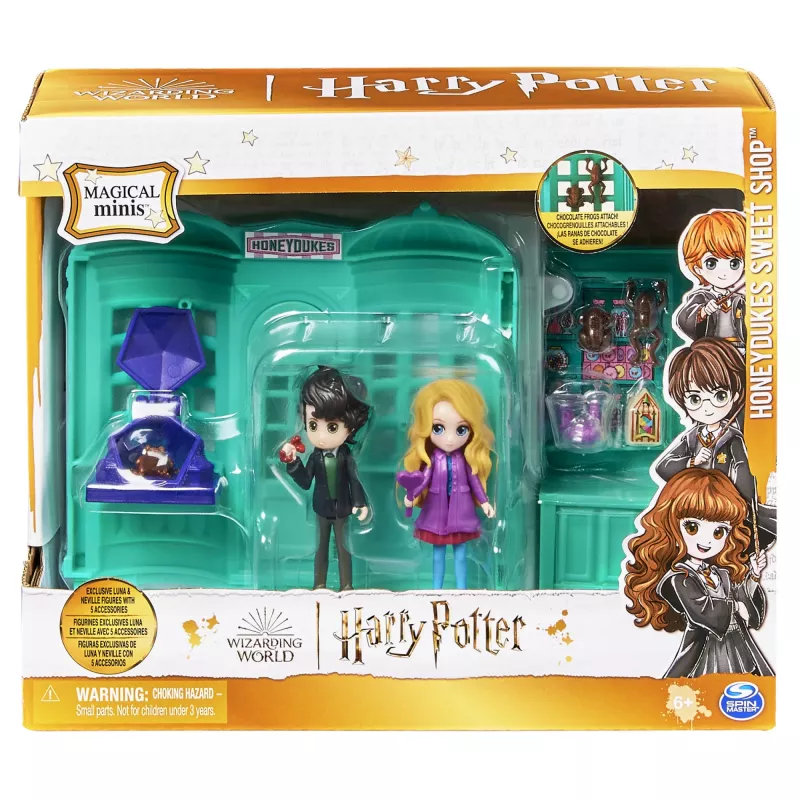 Wizarding World Harry Potter, tienda de dulces Honeydukes Magical Minis con 2 figuras exclusivas y 5 accesorios, juguete infantil a partir de 6 años