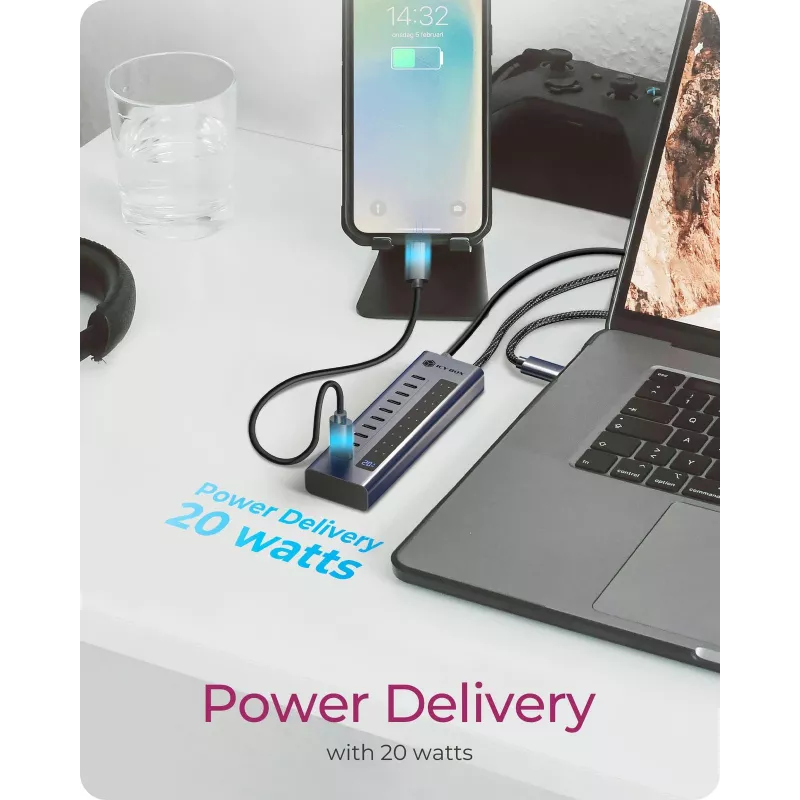 Hub USB icybox IB-HUB1450-C31 — 10 puertos, USB 3.2
