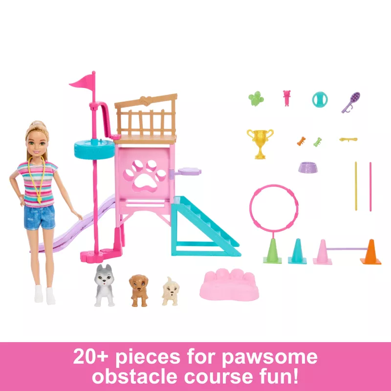 Barbie and Stacie to the Rescue set de juego de parque para cachorros con muñeca, 3 figuras de perros y accesorios