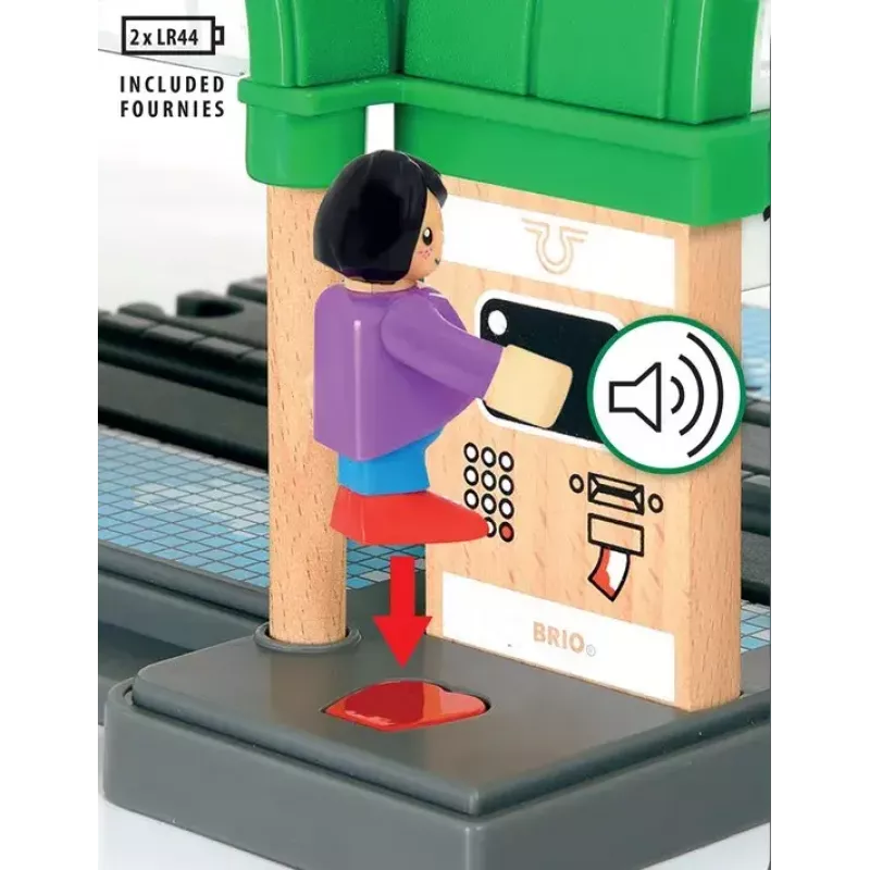 BRIO World 33649 Estación central con máquina expendedora de billetes, Verde/Gris