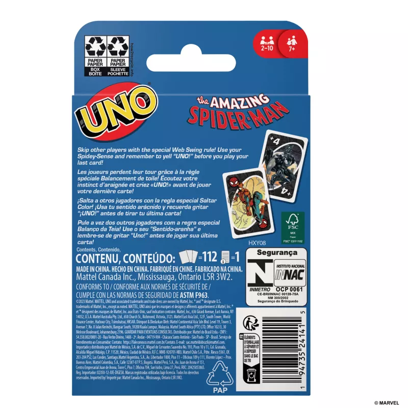 UNO The Amazing Spider-Man juego de cartas para niños, adultos y noche familiar inspirado en la serie de cómics de Marvel