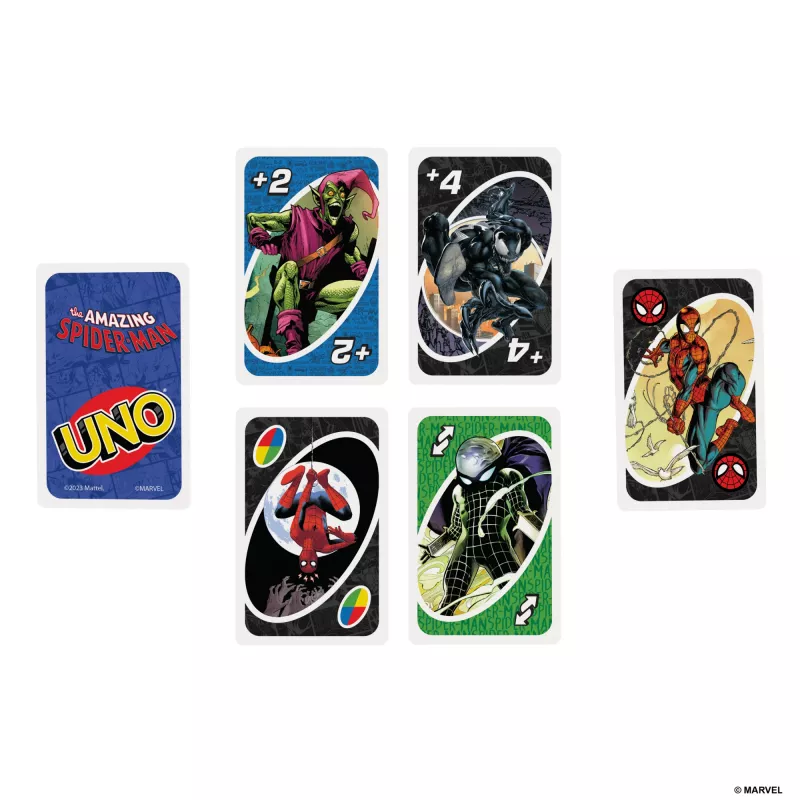 UNO The Amazing Spider-Man juego de cartas para niños, adultos y noche familiar inspirado en la serie de cómics de Marvel