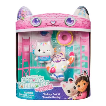 La casa de muñecas de Gabby: La película, Cakey Cat y Cookie Bobby, figuras con 2 accesorios, juguete infantil para niñas y niños a partir de 3 años