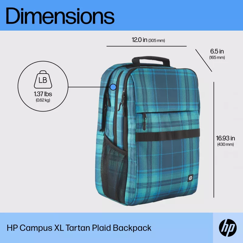 HP Campus XL Tartan Plaid mochila, 620 g