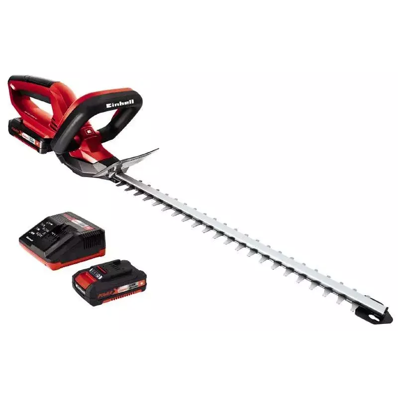 Einhell GE-CH 1846 Li Kit cortasetos a batería, 18 V, batería de iones de litio de 2,0 Ah, doble cuchilla, longitud de corte 52 cm, rojo/negro