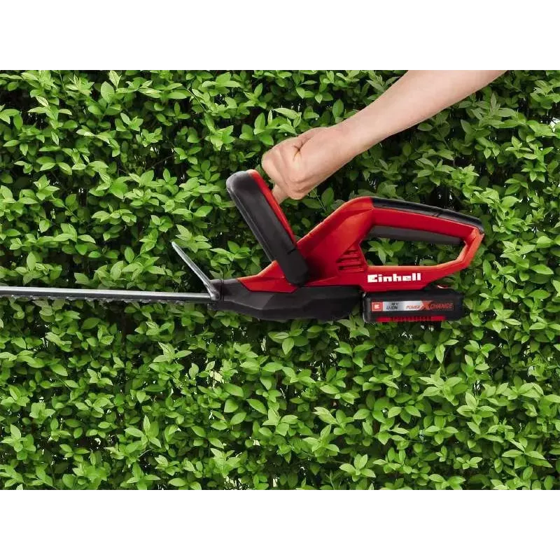 Einhell GE-CH 1846 Li Kit cortasetos a batería, 18 V, batería de iones de litio de 2,0 Ah, doble cuchilla, longitud de corte 52 cm, rojo/negro