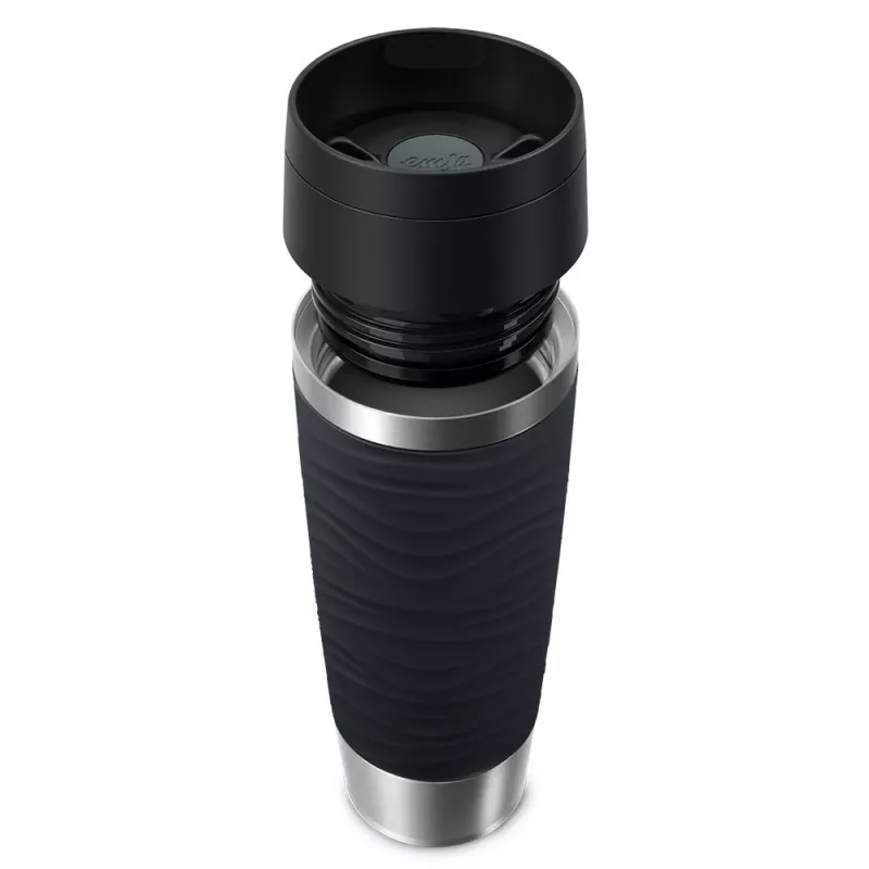 Vaso de viaje EMSA Travel Mug Waves Grande 500 ml negro, acero inoxidable