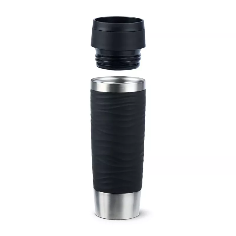 Vaso de viaje EMSA Travel Mug Waves Grande 500 ml negro, acero inoxidable