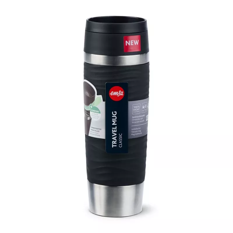 Vaso de viaje EMSA Travel Mug Waves Grande 500 ml negro, acero inoxidable