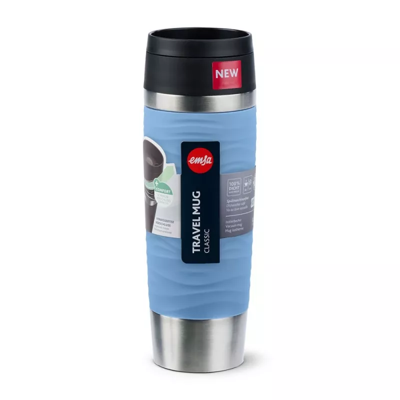 Vaso de viaje EMSA Travel Mug Waves Grande 500 ml azul, acero inoxidable