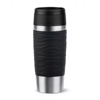 Vaso de viaje EMSA Travel Mug Waves 360 ml negro acero inoxidable