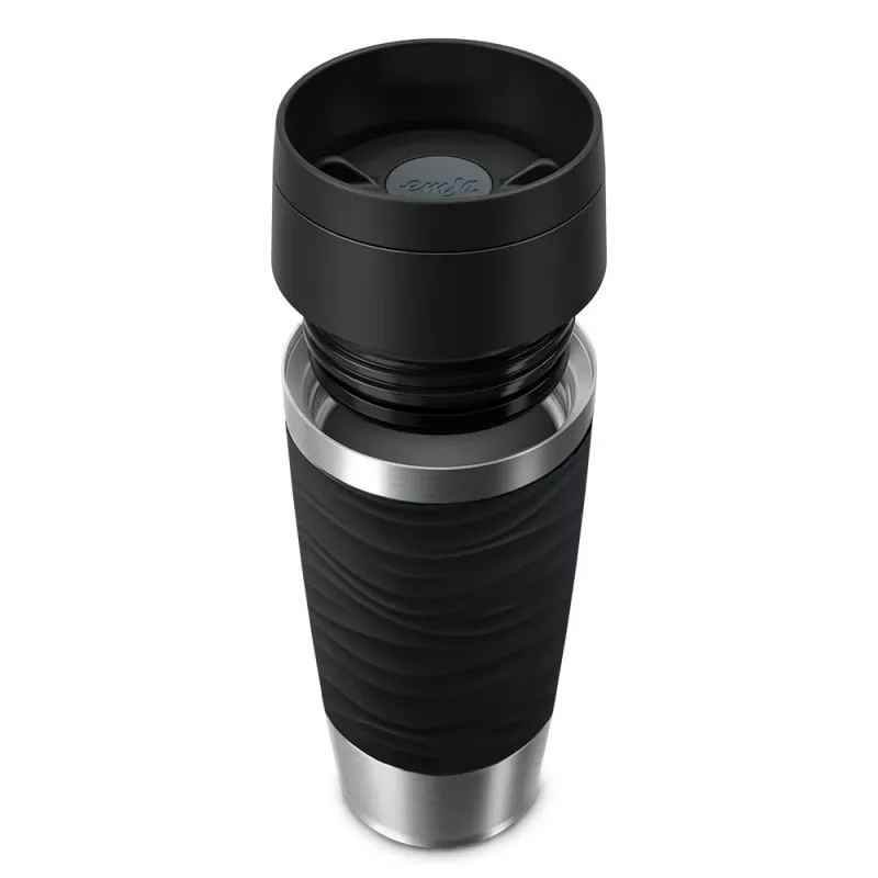 Vaso de viaje EMSA Travel Mug Waves 360 ml negro acero inoxidable
