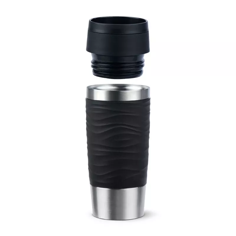 Vaso de viaje EMSA Travel Mug Waves 360 ml negro acero inoxidable