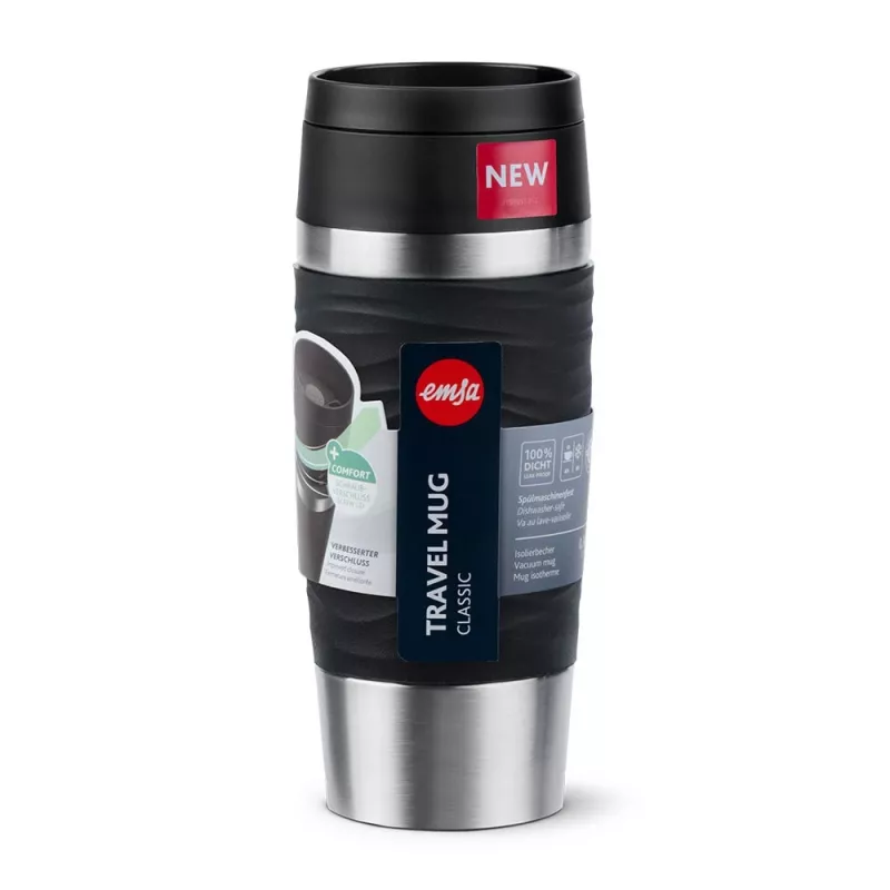 Vaso de viaje EMSA Travel Mug Waves 360 ml negro acero inoxidable