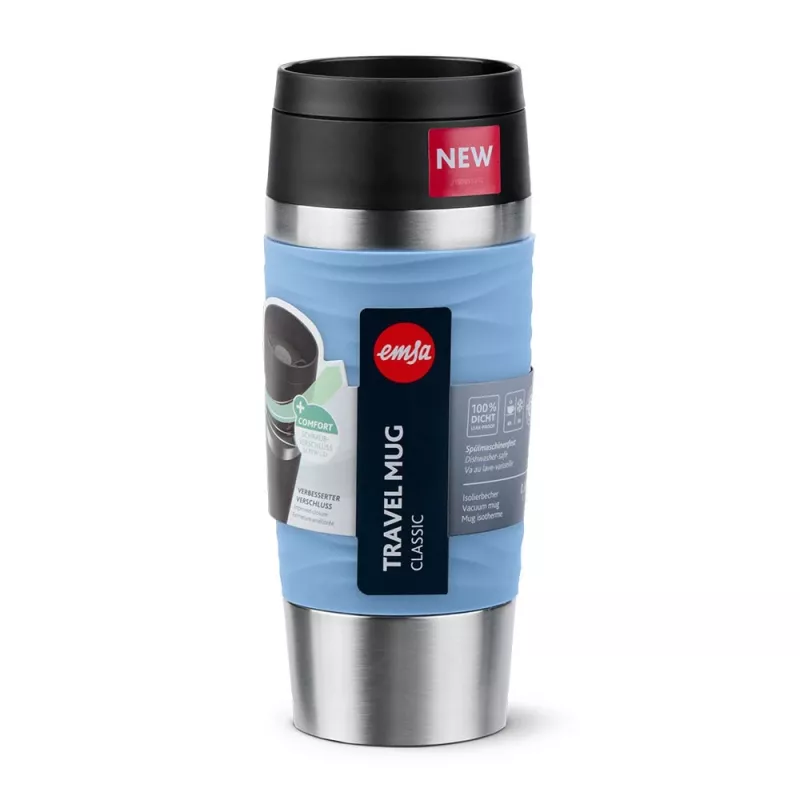 Vaso de viaje EMSA N20213 azul claro, acero inoxidable, 0,36 L, aislamiento al vacío