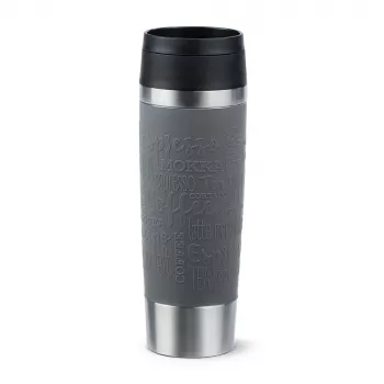 Vaso de viaje EMSA Classic Grande 500 ml — gris acero inoxidable, tapa de silicona, tapa de polipropileno, Ø 8,3 cm × 240 mm