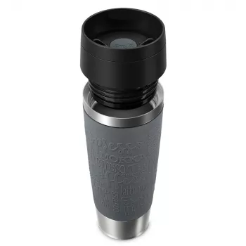 Vaso de viaje EMSA Classic Grande 500 ml — gris acero inoxidable, tapa de silicona, tapa de polipropileno, Ø 8,3 cm × 240 mm