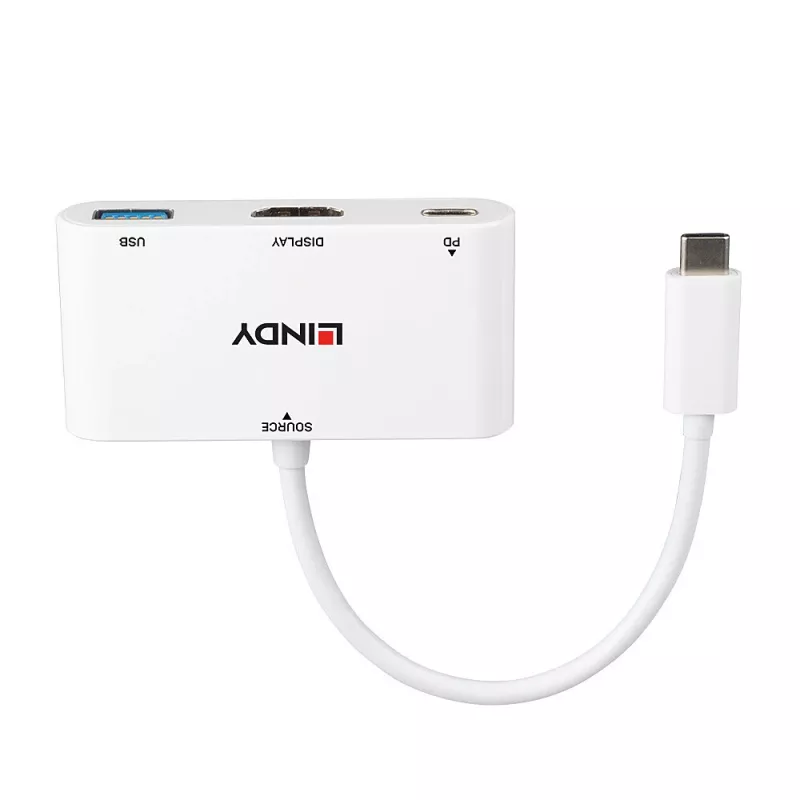 Convertidor Lindy USB 3.2 Type-C a HDMI con puerto USB Type-A y Power Delivery