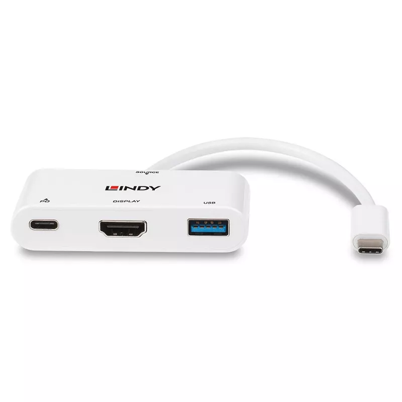 Convertidor Lindy USB 3.2 Type-C a HDMI con puerto USB Type-A y Power Delivery