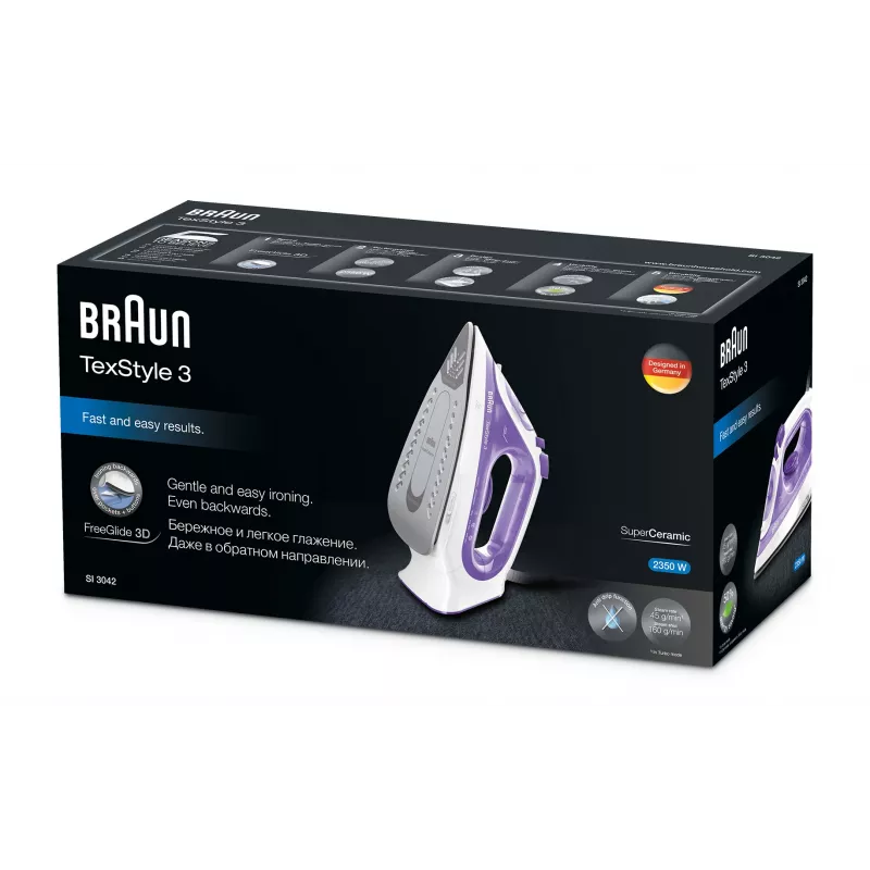 Plancha de vapor Braun TexStyle 3 SI3042VI suela cerámica 2350 W lila, plata, blanco