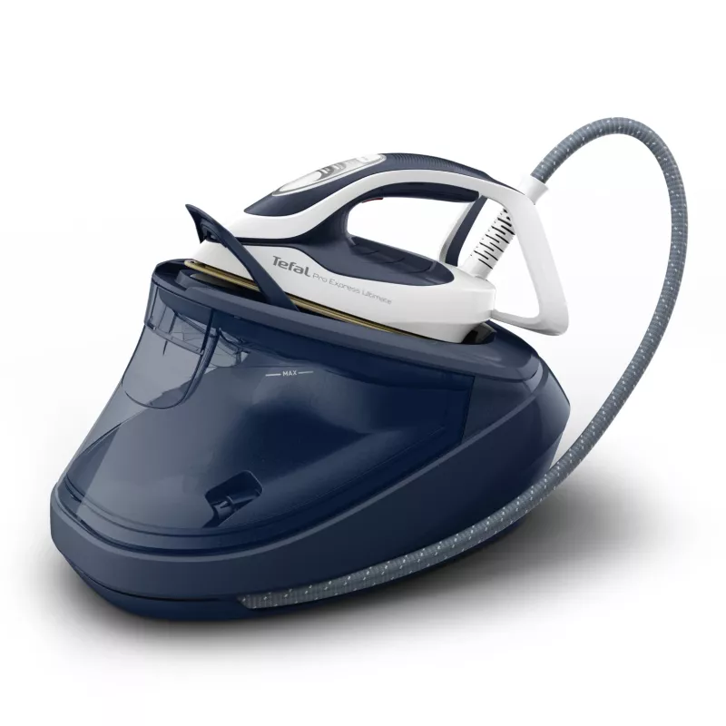 Tefal Pro Express Ultimate II GV9720 plancha con generador de vapor, 3000 W, 1,2 l, suela Durilium Airglide Autoclean Ultra Thin, azul/blanco