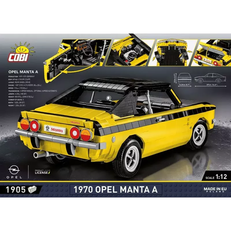 Juguete de construcción Cobi Opel Manta A 1970 modelo a escala 1:12, set de bloques