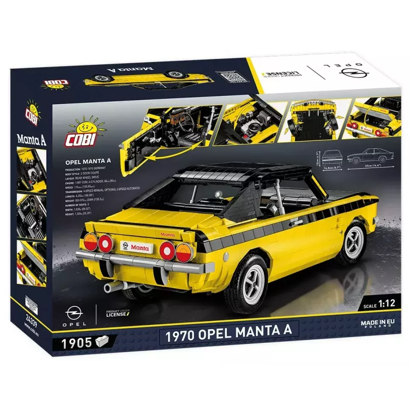 Juguete de construcción Cobi Opel Manta A 1970 modelo a escala 1:12, set de bloques