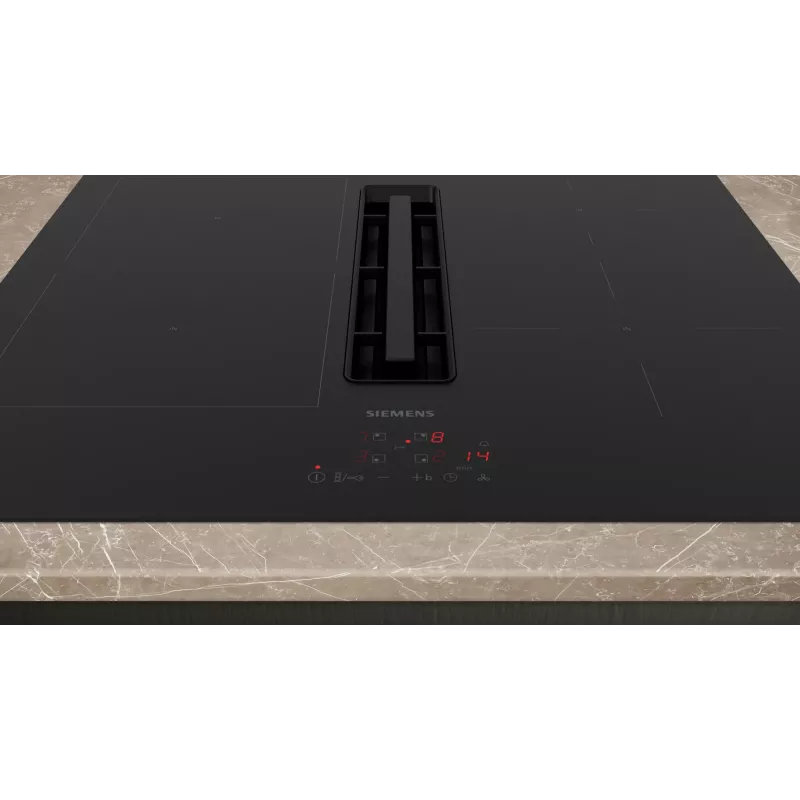 Placa de cocina Siemens iQ300 ED611BS16E negra de encastre 60 cm placa de inducción por zonas 4 zonas campana extractora integrada