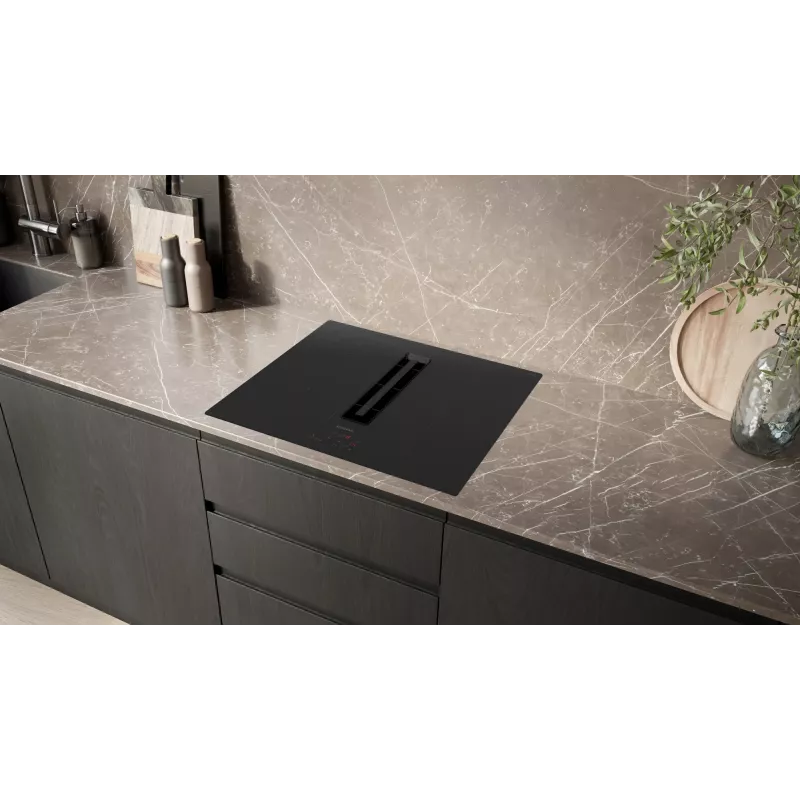 Placa de cocina Siemens iQ300 ED611BS16E negra de encastre 60 cm placa de inducción por zonas 4 zonas campana extractora integrada